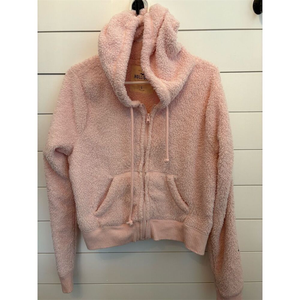 Hollister Women's Pink Fuzzy Zip Up Hoodie Jacket Size M - Picture 2 of 3